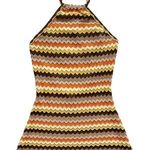 Women's Boho 70s Cami Dress Striped Halter Backless Mini Sundress